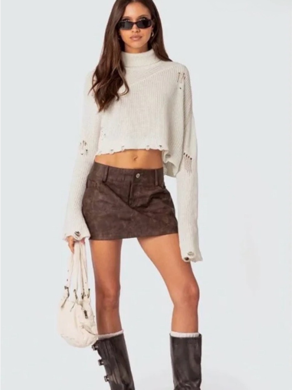 Edikted Mini Skirt - Faux Leather Brown